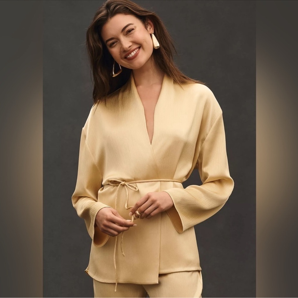 NWT! Anthropologie Gold Mare Mare Tie Plissé Blazer 🖼️